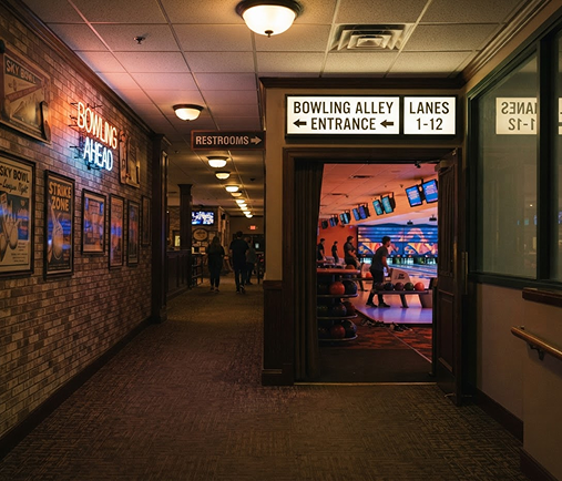Hallway leading to the bowling lanes entrance